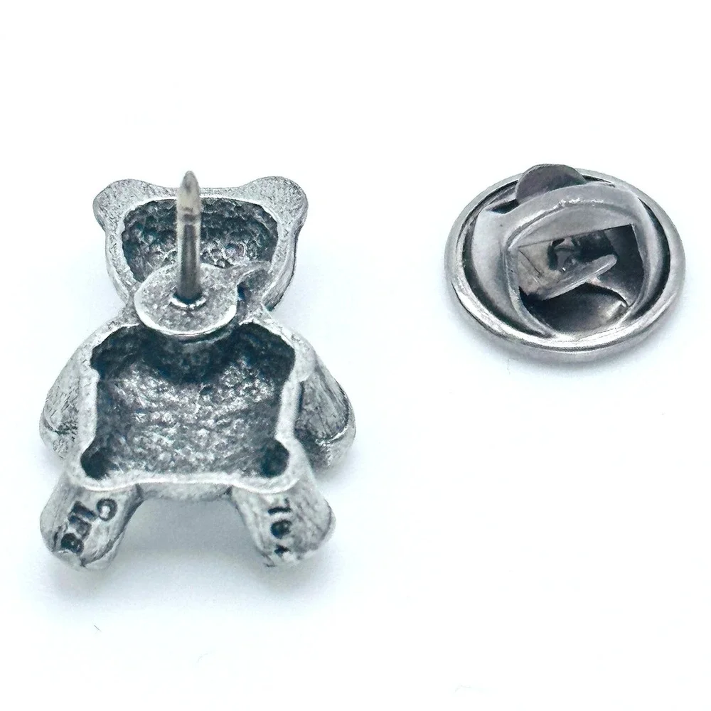 Vintage Teddy Bear Silver Tone Pin Brooch Cute Whimsical Retro Gift Kitsch